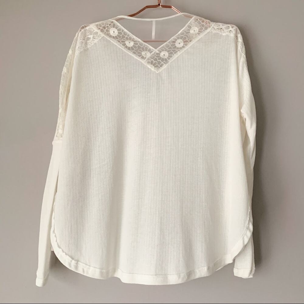 Free People Cream Lace-Trim Long Sleeve Tee - Picture 5 of 14